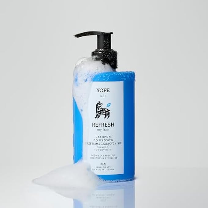 YOPE MEN'S SHAMPOO FOR OILY HAIR AND SENSITIVE SCALP, 98% NATURAL, REFRESHING AND CLEANSING, VEGAN, SULPHATE FREE, WITH HOPS AND FRUIT ACID, FRESH FRAGRANCE WITH CITRUS FRUIT, 300 ML - Image 2