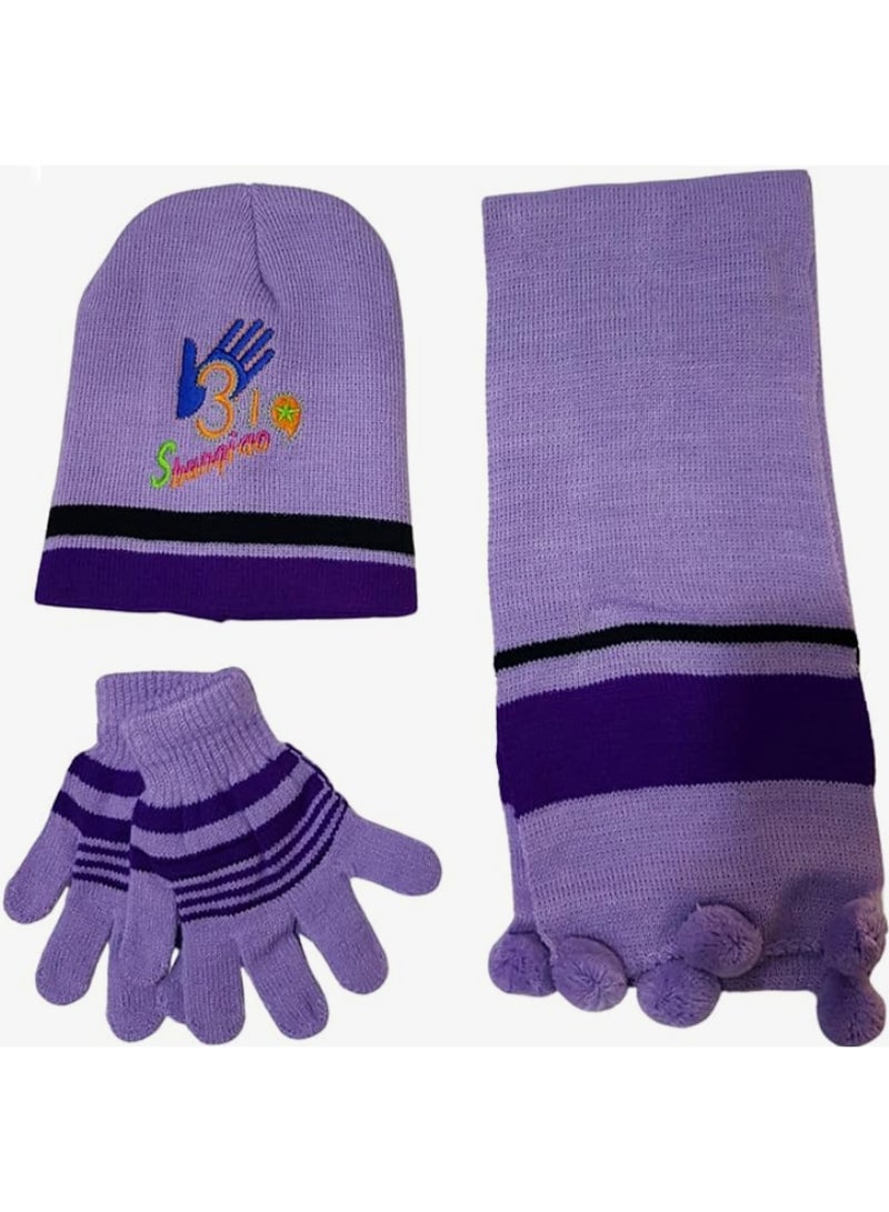 طقم شتوي لتدفئة الأطفال من 3 قطع، قبعة وشال وقفاز - Image 1