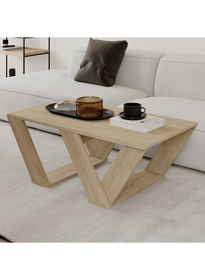 Mourah Home Pipra Modern Rectangle Coffee Table Centre Table For Living Room Office Industrial Sofa Table| For Small Spaces Living Room Bedroom|40X110X 60Cm | Oak  - Image 2