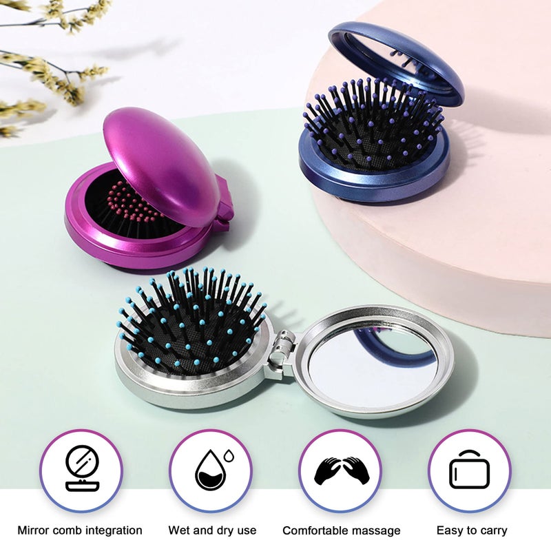 1st Choice Folding Hair Brush with Mirror,Round Mini Compact Massage Comb for Purse/Pocket,Travel Size for Girls and Women (Black) - Image 3