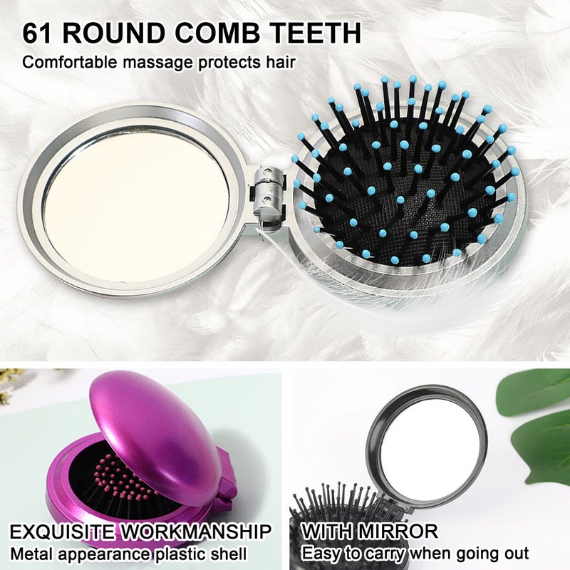 1st Choice Folding Hair Brush with Mirror,Round Mini Compact Massage Comb for Purse/Pocket,Travel Size for Girls and Women (Black) - Image 4