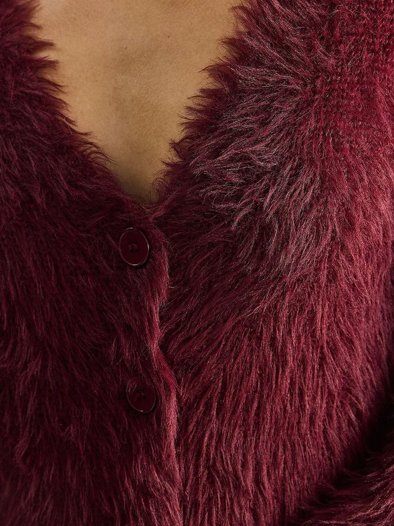 Bianco Lucci Burgundy Red LUCCI V-Neck Buttoned Textured Knitwear Cardigan for Women | Best Price UAE