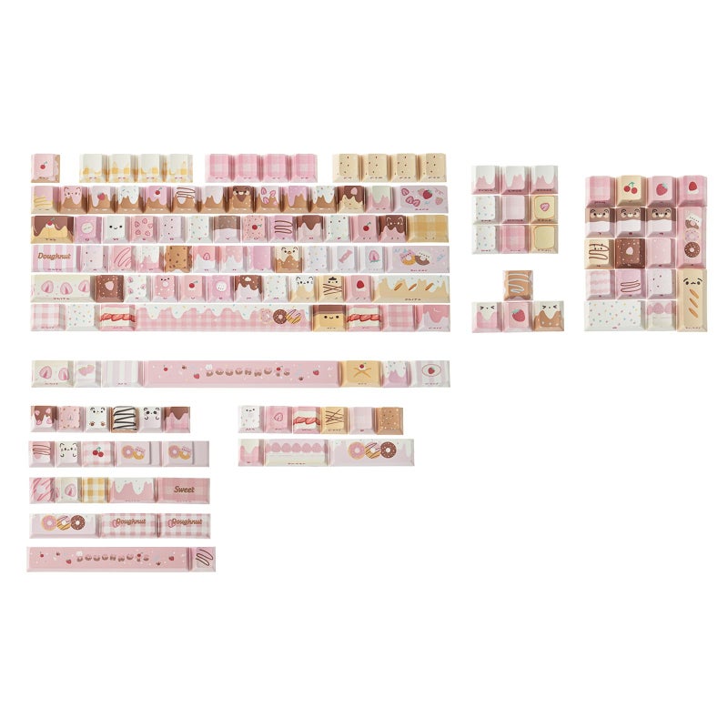 KiiBOOM Dough Fluff Keycap Set, 144/143 Keys, MOA/Cherry Profile PBT Keycaps for Mechanical Keyboard, Compatible with ANSI/ISO, 60%, 65%, 75%, TKL, Full-Sized Layout (Pink & Brown, Cherry Profile) - Image 1