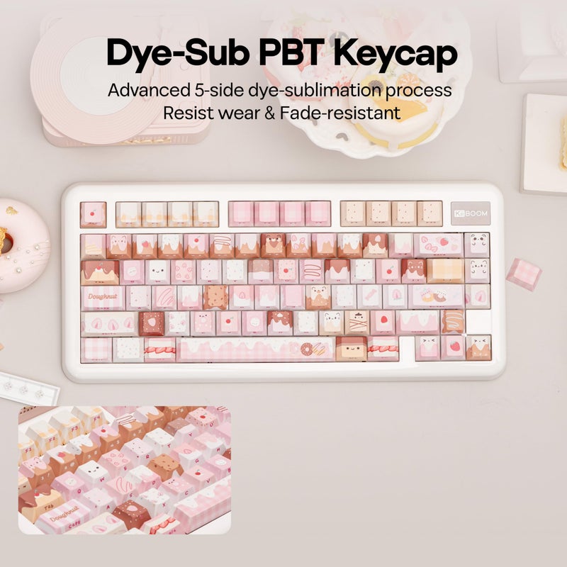 KiiBOOM Dough Fluff Keycap Set, 144/143 Keys, MOA/Cherry Profile PBT Keycaps for Mechanical Keyboard, Compatible with ANSI/ISO, 60%, 65%, 75%, TKL, Full-Sized Layout (Pink & Brown, Cherry Profile) - Image 4