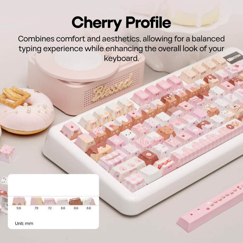 KiiBOOM Dough Fluff Keycap Set, 144/143 Keys, MOA/Cherry Profile PBT Keycaps for Mechanical Keyboard, Compatible with ANSI/ISO, 60%, 65%, 75%, TKL, Full-Sized Layout (Pink & Brown, Cherry Profile) - Image 3