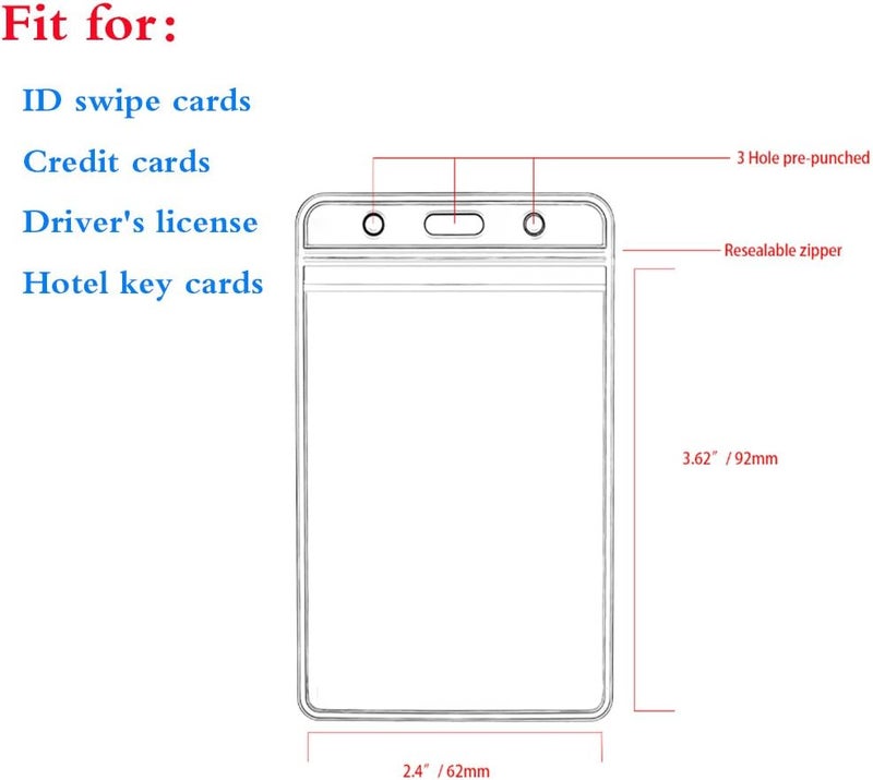 KingSom Vertical ID Badge Holders Sealable Waterproof Clear Plastic Holder, Fits RFID/Proximity/Badge Swipe Cards or Credit Card(12Pcs, Vertical) - Image 1