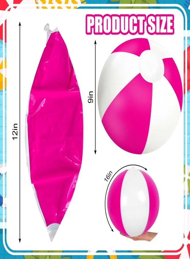 Whaline 3Pcs Inflatable Beach Ball 16 Inch Round Pool PVC Balls Cute Game Toys for Summer Hawaiian Tropical Theme Beach Party Decor (Orange, Pink, Hot Pink) - Image 2
