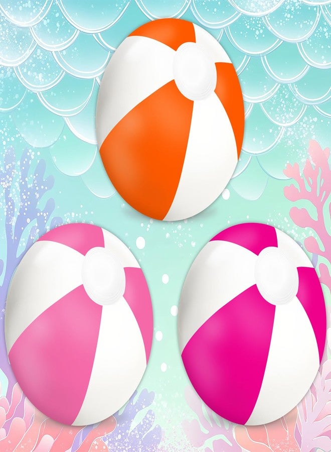 Whaline 3Pcs Inflatable Beach Ball 16 Inch Round Pool PVC Balls Cute Game Toys for Summer Hawaiian Tropical Theme Beach Party Decor (Orange, Pink, Hot Pink) - Image 1