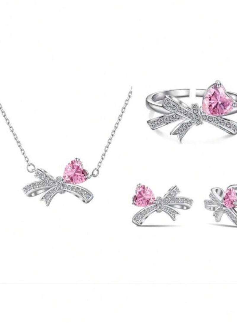 Elegant Necklace  Earrings  Ring Jewellery Set For Women Inlaid With Zirconia - Image 3