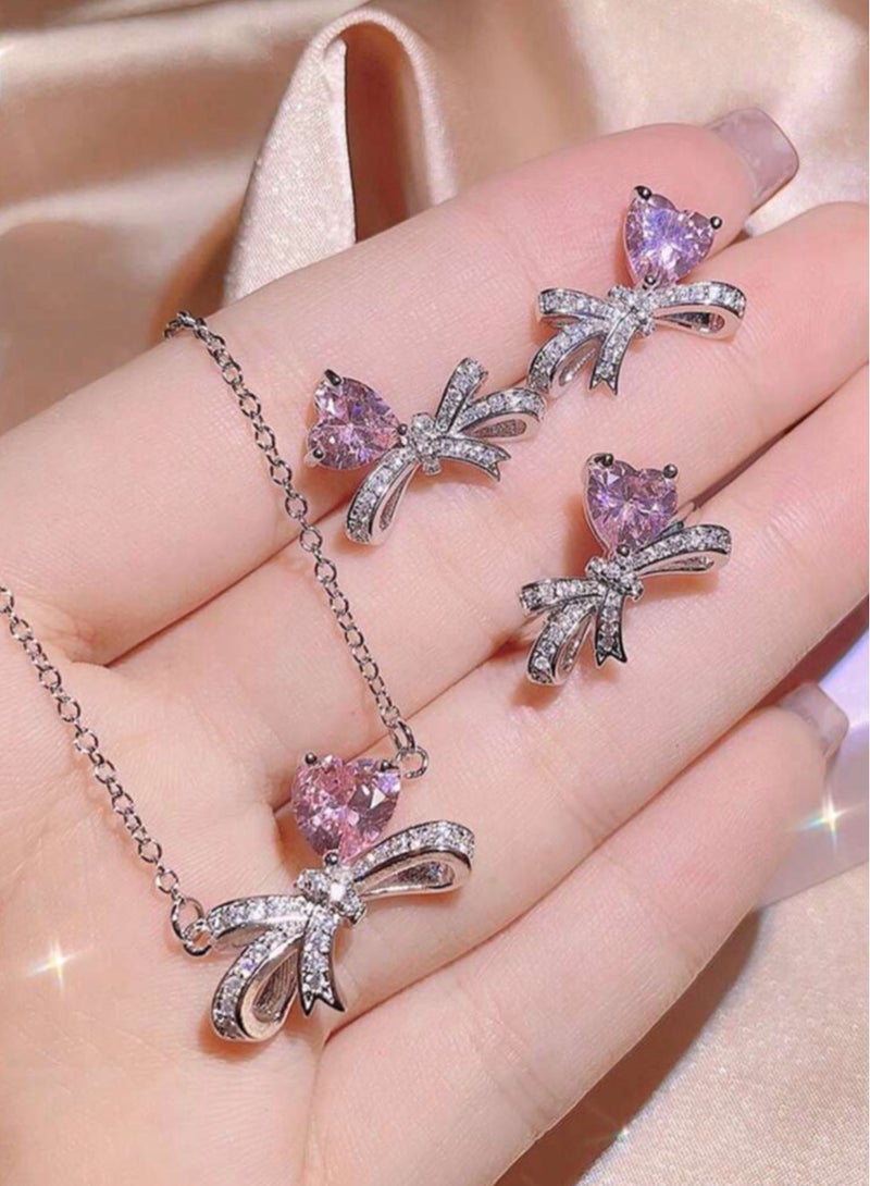 Elegant Necklace  Earrings  Ring Jewellery Set For Women Inlaid With Zirconia - Image 2