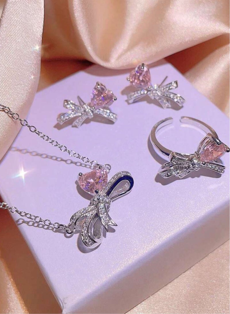 Elegant Necklace  Earrings  Ring Jewellery Set For Women Inlaid With Zirconia - Image 1