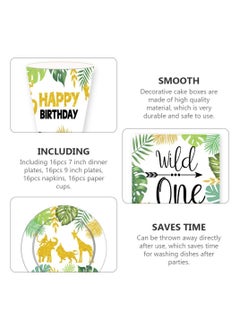 SYOSI 64Pcs Wild One Kids Birthday Party Supplies Jungle Decorations for Boy, 9In Dinner Plate 7Inch Dessert Plates 9 oz Paper Cups and Disposable Napkins Tableware Sets Serves 16 Guests  - Image 4