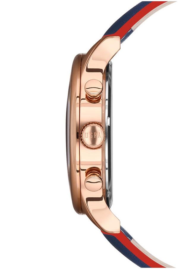 U.S. Polo Assn. Men's 45mm Chronograph Watch with Bold Blue Dial & Rose Gold Case on Blue Leather Strap - USPA1010-06  - Image 2