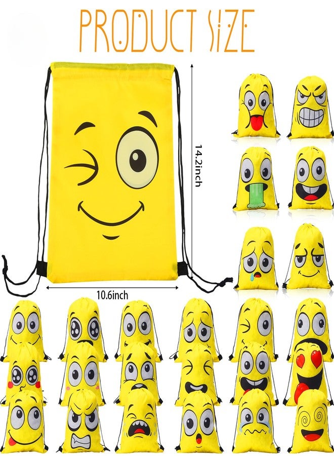 Cosblank 24 Pcs Emoticon Drawstring Backpack for Kids Teens Bags Emotion Party Supplies Shoulder Gym Stuff Swimming Drawstring Bag Nylon Backpack for Boys Girls Candy Favors Party Gift - Image 2