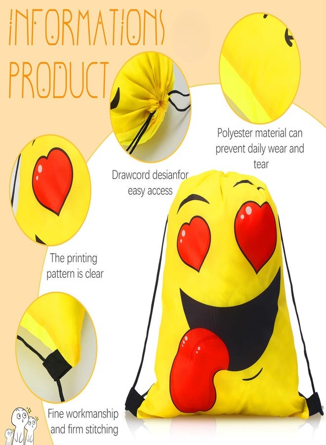 Cosblank 24 Pcs Emoticon Drawstring Backpack for Kids Teens Bags Emotion Party Supplies Shoulder Gym Stuff Swimming Drawstring Bag Nylon Backpack for Boys Girls Candy Favors Party Gift - Image 3