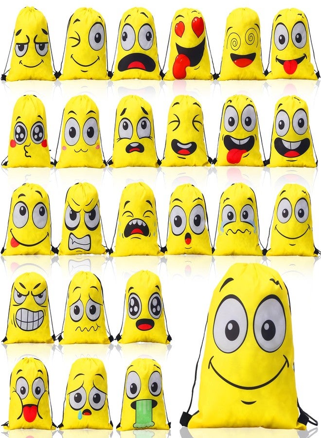Cosblank 24 Pcs Emoticon Drawstring Backpack for Kids Teens Bags Emotion Party Supplies Shoulder Gym Stuff Swimming Drawstring Bag Nylon Backpack for Boys Girls Candy Favors Party Gift - Image 1