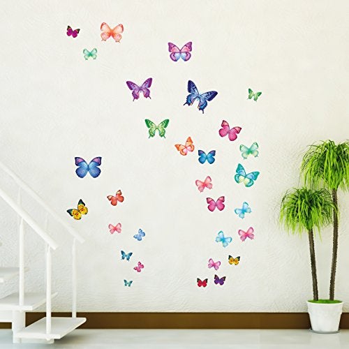 DECOWALL DS9-1302 30 Vibrant Butterflies Kids Wall Stickers Wall Decals Peel and Stick Removable Wall Stickers for Kids Nursery Bedroom Living Room d?cor - Image 2