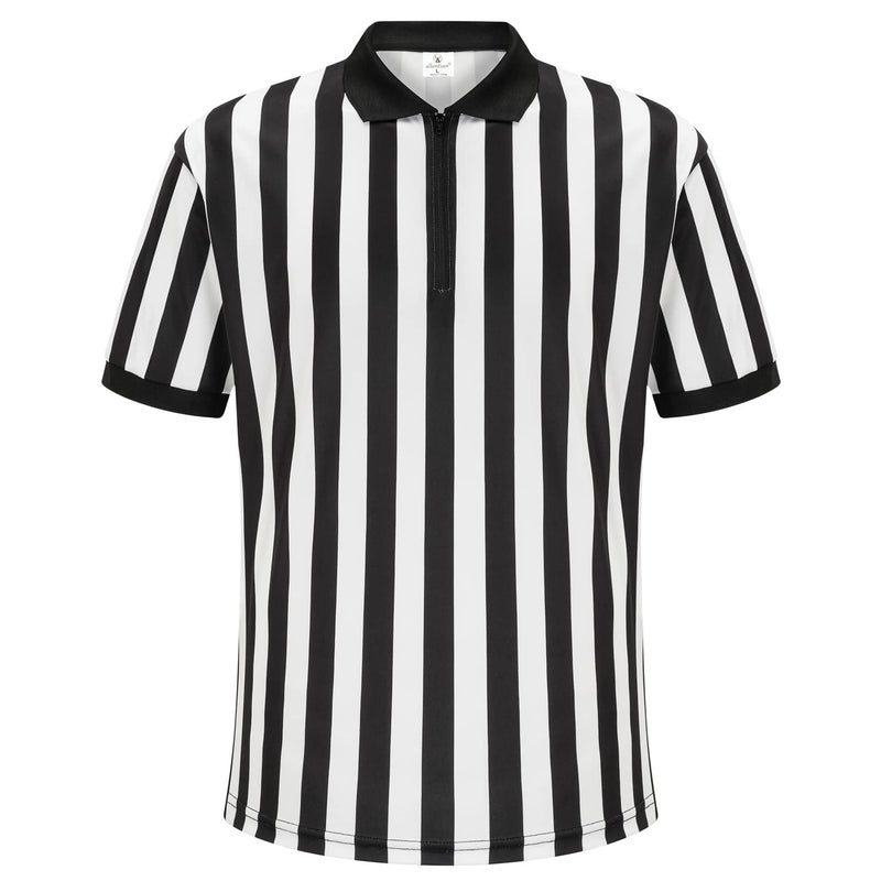 allentian Referee Shirt for Men Official Black White Stripe RefereeUmpire Jersey ProStyle Zipper Referee Uniform Basketball Football Soccer Ref Shirt XL - Image 2