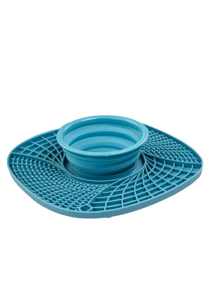 حصيرة سنفل من السيليكون مع وعاء ماء، حصيرة لعق للكلاب والقطط، حصيرة تغذية بطيئة 3 في 1 مع شفط قوي، وعاء طعام متين قابل للغسل في الغسالة للأكل البطيء للكلب لتناول الطعام بسرعة - Image 1