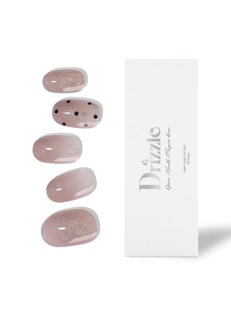 Drizzle Drizzle Semi Cured Gel Nail Strips, Real Nail Polish Art Stickers (UV/LED Light Required), Glossy, Glitter, Solid Color, Full Nail Wraps Long Lasting Waterproof, Nail Strips Decal for Women (Cha-Cha) 