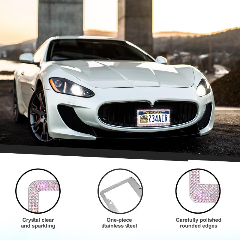 Lord Eagle [2 Pack] AB Bling License Plate Frames - 1200+ Hand-Set Iridescent Rainbow Crystals - Rust-Proof Stainless Steel, 100% Street Legal - Girly Car Accessories Gifts for Women (Placas de Carro Mujer) - Image 2