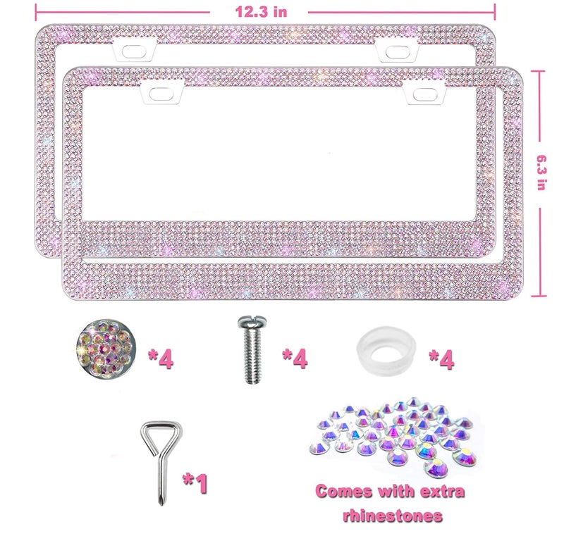 Lord Eagle [2 Pack] AB Bling License Plate Frames - 1200+ Hand-Set Iridescent Rainbow Crystals - Rust-Proof Stainless Steel, 100% Street Legal - Girly Car Accessories Gifts for Women (Placas de Carro Mujer) - Image 5