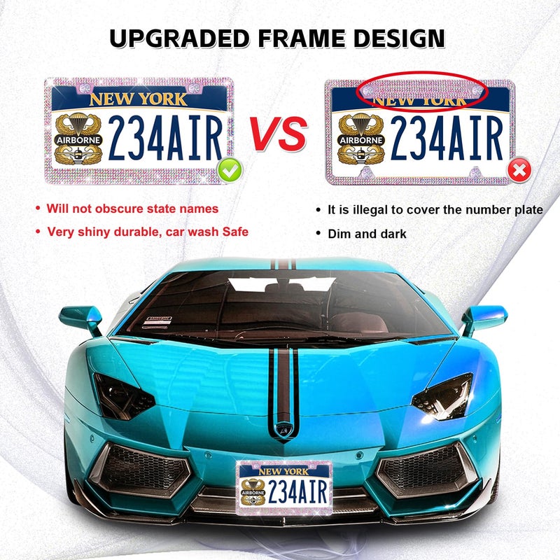 Lord Eagle [2 Pack] AB Bling License Plate Frames - 1200+ Hand-Set Iridescent Rainbow Crystals - Rust-Proof Stainless Steel, 100% Street Legal - Girly Car Accessories Gifts for Women (Placas de Carro Mujer) - Image 4