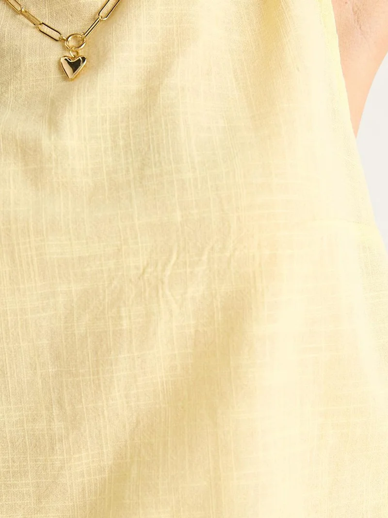 Bianco Lucci Lemon Yellow LUCCI Linen Blend Cropped Crew Neck Blouse for Women | Best Price UAE