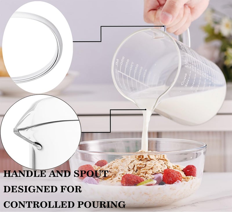 Ackers BORO3.3 Ackers Etched Graduated Glass Measuring Cup - [Insulated Handle | V-Shaped Spout] - High Borosilicate Glass Measuring Cup for Kitchen or Dining, Easy to Read,1000 ML (32 Oz, 4 Cup) - Image 2
