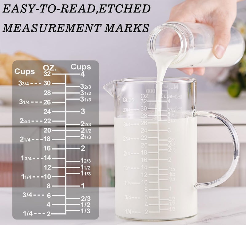 Ackers BORO3.3 Ackers Etched Graduated Glass Measuring Cup - [Insulated Handle | V-Shaped Spout] - High Borosilicate Glass Measuring Cup for Kitchen or Dining, Easy to Read,1000 ML (32 Oz, 4 Cup) - Image 4