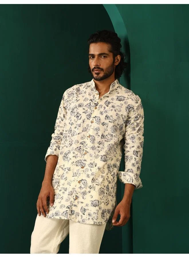 trueBrowns Men's Ivory Floral Cotton Printed Co-ord Set
