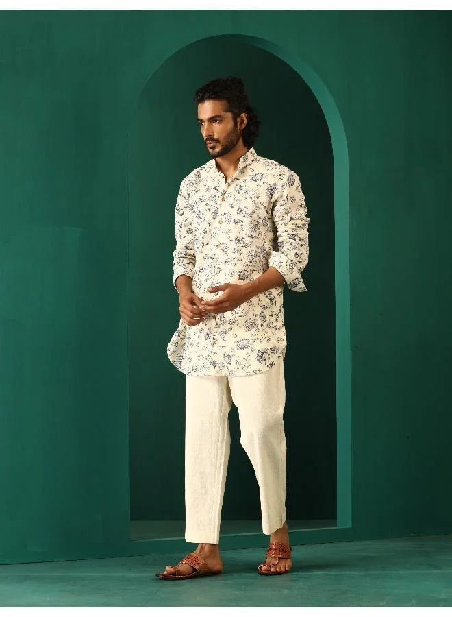 trueBrowns Men's Ivory Floral Cotton Printed Co-ord Set