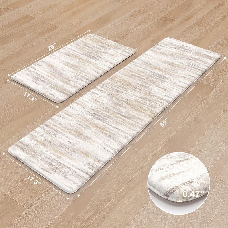 KIMODE Kitchen Mats Cushioned Anti Fatigue, Abstract Farmhouse Kitchen Rugs Sets of 2, Non Slip Kitchen Mats for Floor, Padded Kitchen Floor Mat for Sink Laundry Office Light Brown Multi - Image 3