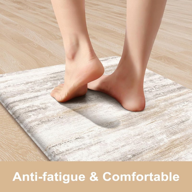 KIMODE Kitchen Mats Cushioned Anti Fatigue, Abstract Farmhouse Kitchen Rugs Sets of 2, Non Slip Kitchen Mats for Floor, Padded Kitchen Floor Mat for Sink Laundry Office Light Brown Multi - Image 2