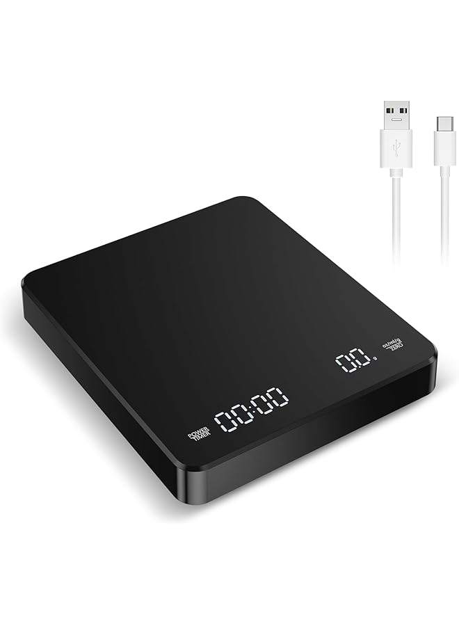 Digital Coffee Scale with Timer, 3Kg/0.1g Rechargeable Kitchen Scale with Invisible Screen, Food Scale with 3 Units, PCS, Tare & Auto No/Off, Measures in Grams, Ounces, and Milliliter