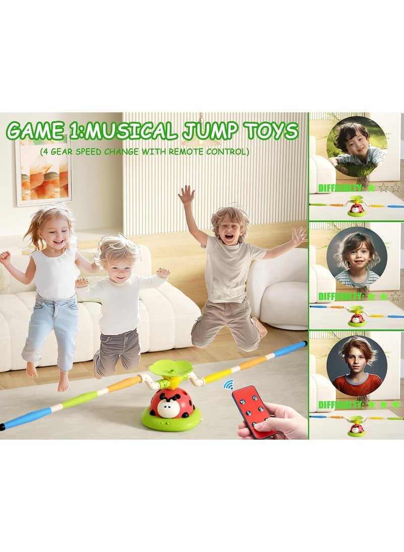 ألعاب قفز موسيقية 5 في 1، لعبة القفز الموسيقية لعبة رمي الحلقات لعبة قاذفة الصواريخ القاذفة للأطفال، ألعاب القفز لتجنب العقبات والقفز القرفصاء ألعاب التحكم عن بعد في الهواء الطلق والألعاب الداخلية للأعمار من 3 سنوات فأكثر - Image 3