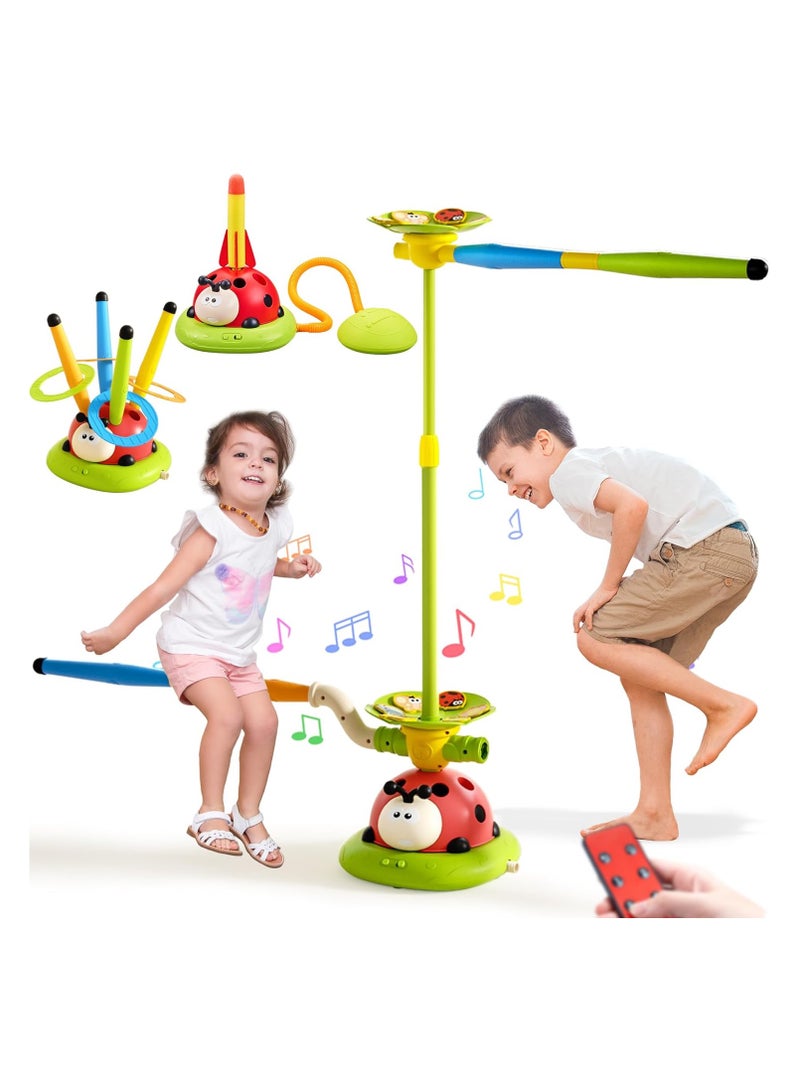 ألعاب قفز موسيقية 5 في 1، لعبة القفز الموسيقية لعبة رمي الحلقات لعبة قاذفة الصواريخ القاذفة للأطفال، ألعاب القفز لتجنب العقبات والقفز القرفصاء ألعاب التحكم عن بعد في الهواء الطلق والألعاب الداخلية للأعمار من 3 سنوات فأكثر - Image 1