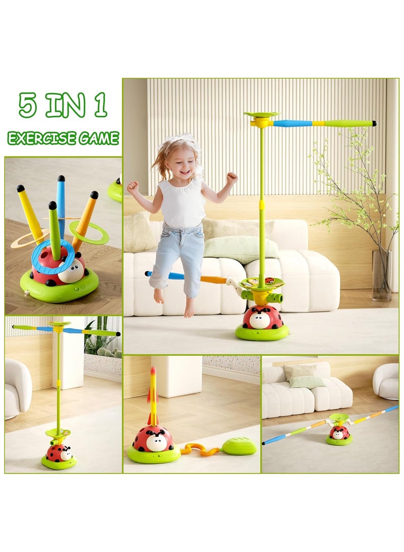 ألعاب قفز موسيقية 5 في 1، لعبة القفز الموسيقية لعبة رمي الحلقات لعبة قاذفة الصواريخ القاذفة للأطفال، ألعاب القفز لتجنب العقبات والقفز القرفصاء ألعاب التحكم عن بعد في الهواء الطلق والألعاب الداخلية للأعمار من 3 سنوات فأكثر - Image 2