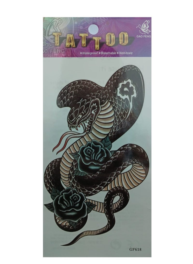 تاتؤ مؤقت مقاوم للماء على شكل ثعبان أسود وردي جذاب - Image 2