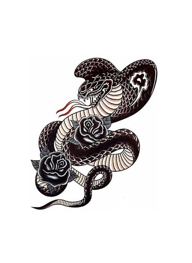 تاتؤ مؤقت مقاوم للماء على شكل ثعبان أسود وردي جذاب - Image 1