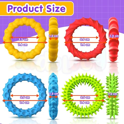 Kidology Sensory Ring Toys – Textured Silicone, Fidget Stretch Toy for Kids & Adults – Durable & Washable Stress Buster Ring Fidget Bracelets for Focus(Pack of 4) - Image 3