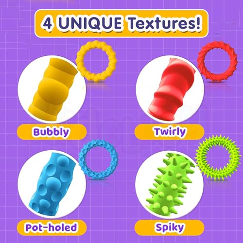 Kidology Sensory Ring Toys – Textured Silicone, Fidget Stretch Toy for Kids & Adults – Durable & Washable Stress Buster Ring Fidget Bracelets for Focus(Pack of 4) - Image 2