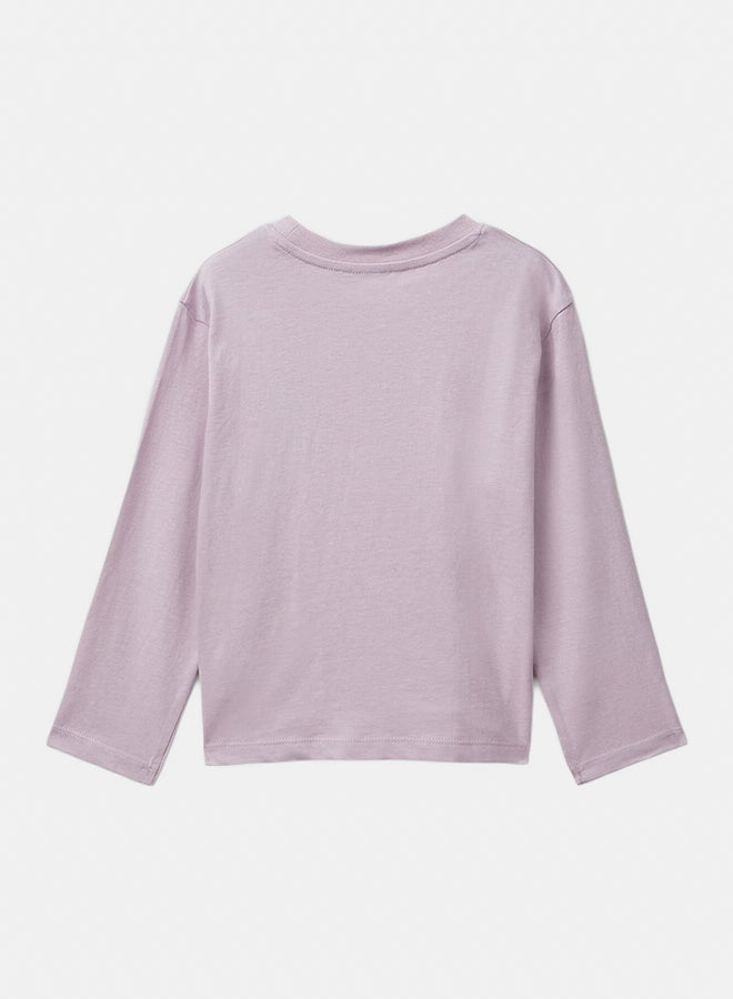 Benetton Girls Long sleeve cotton t-shirt with glittery print - Image 3