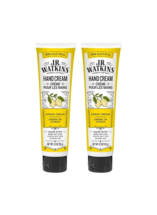 J.R.WATKINS J.R. Watkins Natural Moisturizing Hand Cream, Hydrating Hand Moisturizer with Shea Butter, Cocoa Butter, and Avocado Oil, USA Made and Cruelty Free, 3.3oz, Lemon Cream, 2 Pack  - Image 1