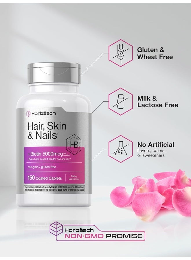 Horbäach Hair Skin and Nails Vitamins | 150 Caplets | with Biotin and Collagen | Supplement for Women and Men | Non-GMO, Gluten Free | by Horbaach - Image 5