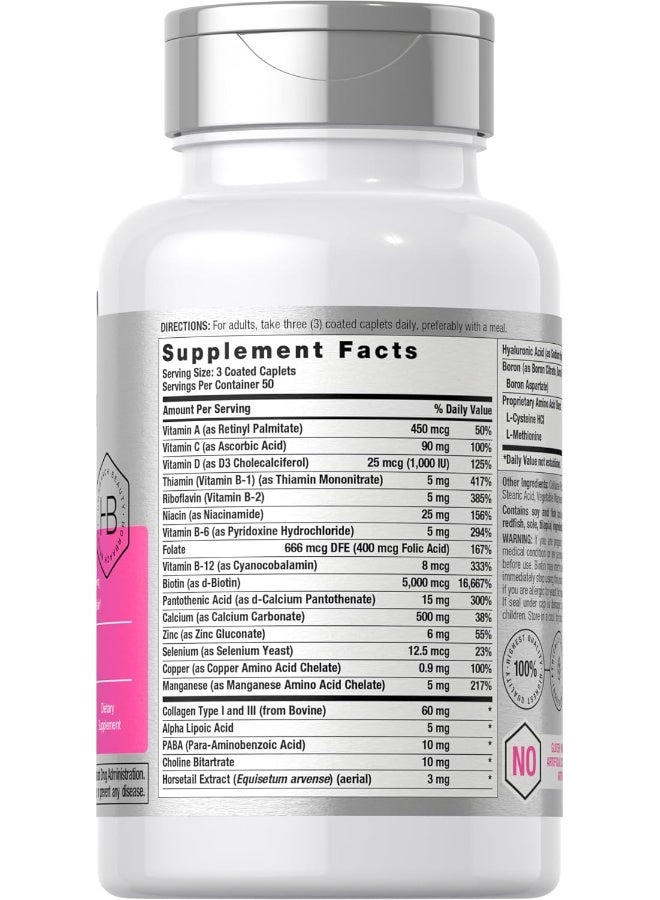 Horbäach Hair Skin and Nails Vitamins | 150 Caplets | with Biotin and Collagen | Supplement for Women and Men | Non-GMO, Gluten Free | by Horbaach - Image 2