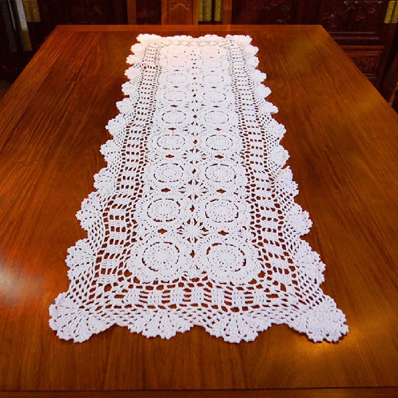 Damanni Rectangular Cotton Handmade Crochet Lace Table Runner Doilies Table Dresser Scarf Dcor16 Inch by 55 InchWhite