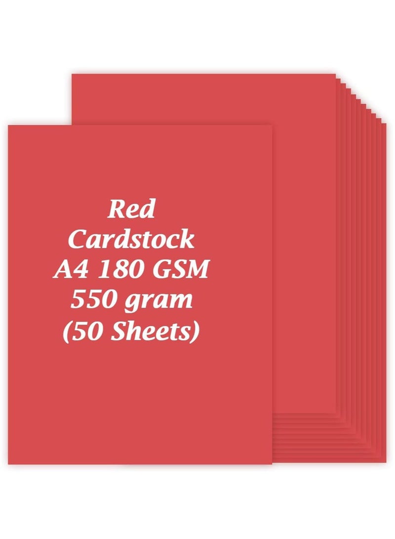 MARKQ [عبوة من 50] ورق كاردستوك أحمر A4، 180 جرام سمك ورق، 550 جرام - ورق كارد ثقيل للطباعة، ألبومات القصاصات، صنع البطاقات، الدعوات، القوائم، المنشورات، الحرف اليدوية (21 × 29.7 سم) - Image 1