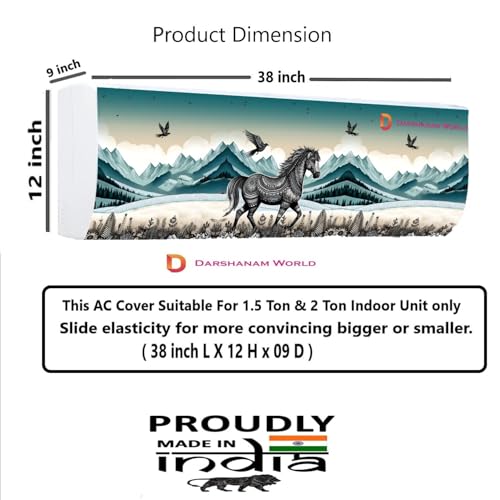 DARSHANAM WORLD Beatiful Designer Ac Cover For 1.5 Ton | Printed Air Conditioning Dust Cover Folding Design Cover For Indoor And All Type AC Split Cover (97 x 31 x 21.5cm) (HORSE) - Image 3
