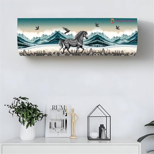 DARSHANAM WORLD Beatiful Designer Ac Cover For 1.5 Ton | Printed Air Conditioning Dust Cover Folding Design Cover For Indoor And All Type AC Split Cover (97 x 31 x 21.5cm) (HORSE) - Image 1